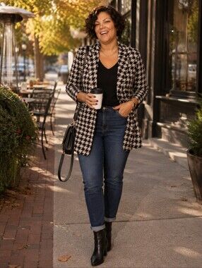 Sanctuary Black & Cream Houndstooth Blazer Jacket